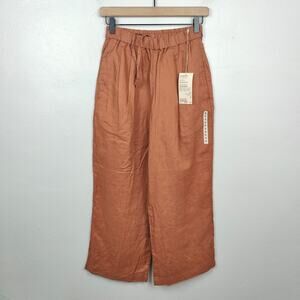 Muji Linen Pants Womens‎ Small Orange Tan Wide Leg Preppy NWT Pull On Beachy